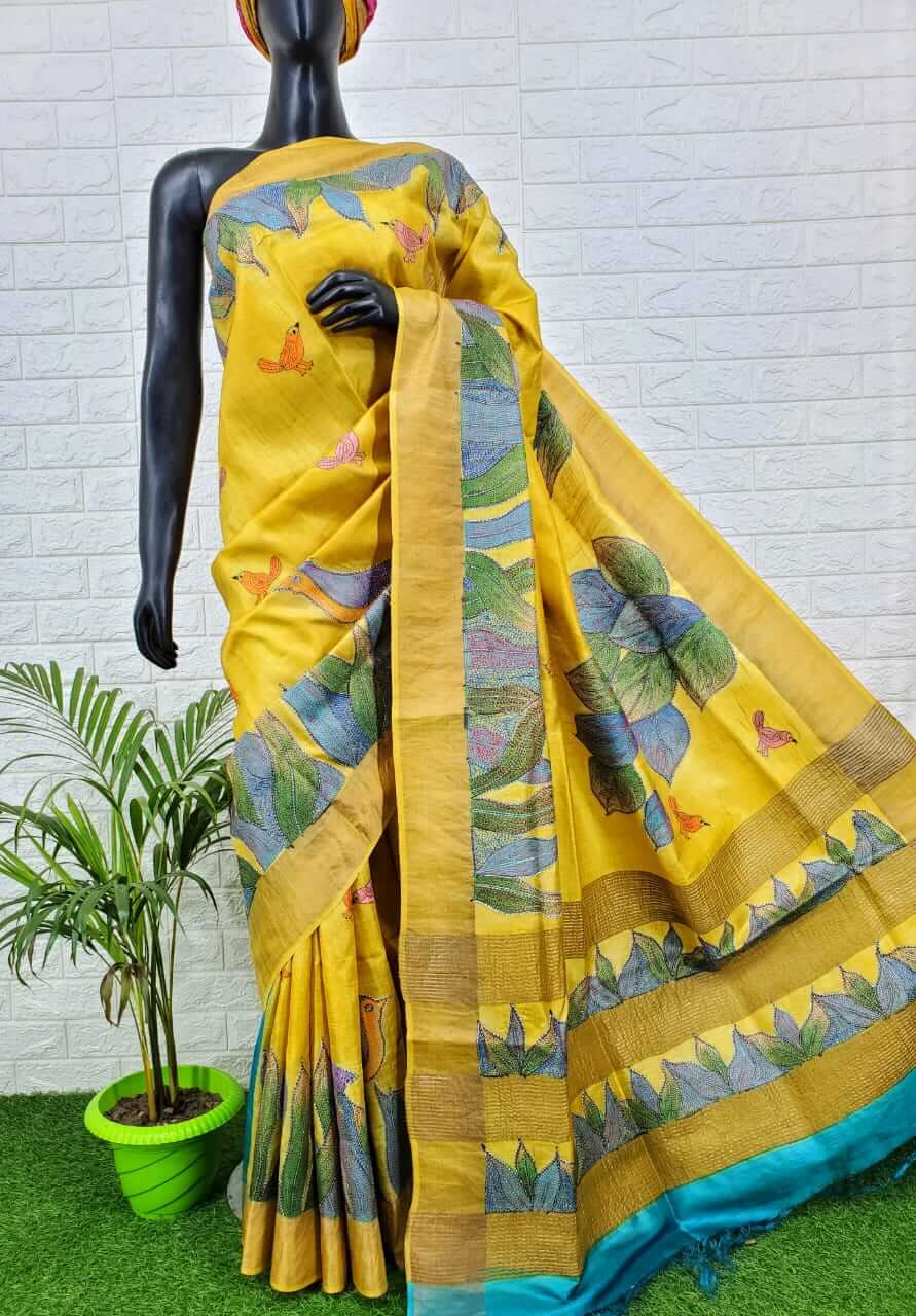 Kantha Stitched Tussar Silk Saree