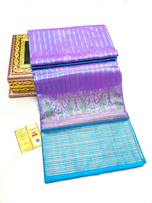 Venkatagiri handloom silk Saree in double tone lavender with blue color