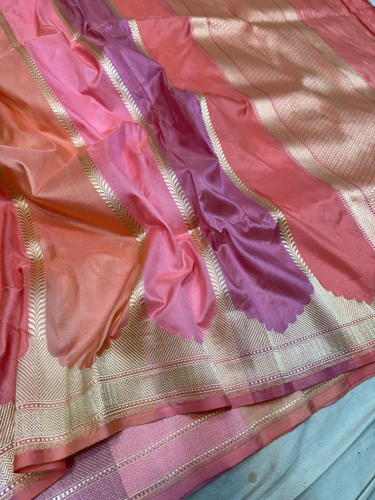 Banaras Kaduva butta  saree in pink with orange pastel Color’s