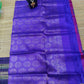 Kanjivaram softsilk saree in purple with navy butties double warp with silver jari