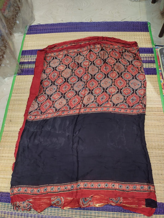 Ajrakh saree in modal silk with black color with maroon  illusion