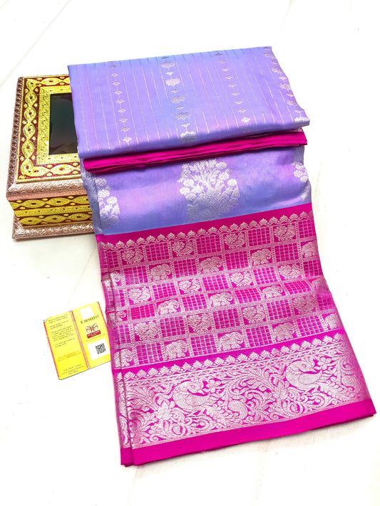 Venkatagiri handloom silk Saree in double tone purple with pink color