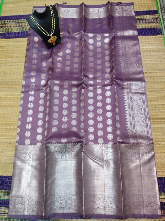 Handloom pure kanjivaram silk saree  bridal silk gray with pure silver jari all over