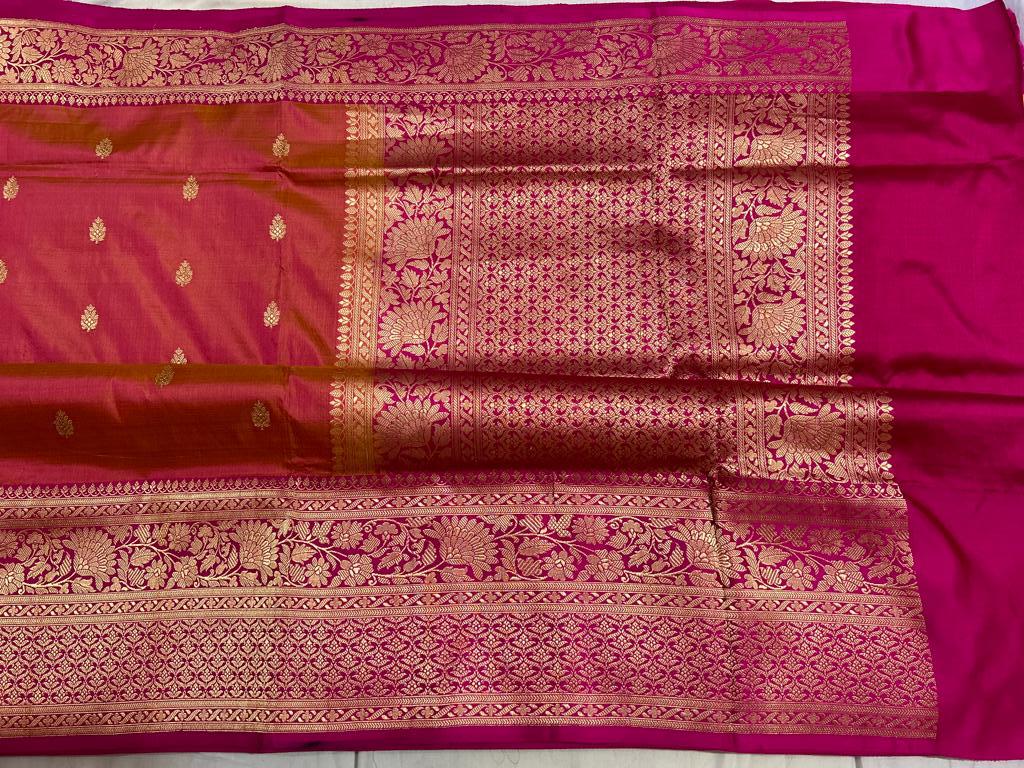 Katan banarasi saree in pomegranate red