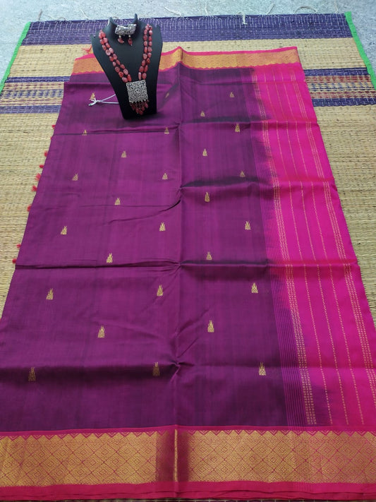 silk cotton pure cotton and silk mixed Saree megantha with pink, round butta