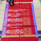 Kanjivaram softsilk saree in Ikkat lavender with red flowered pochampalli double warp with golden jari Borderless silk saree