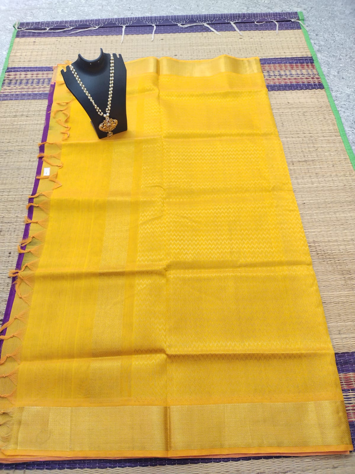 Kanjivaram silk cotton Saree purple with golden yellow coin butte with butti shade saree