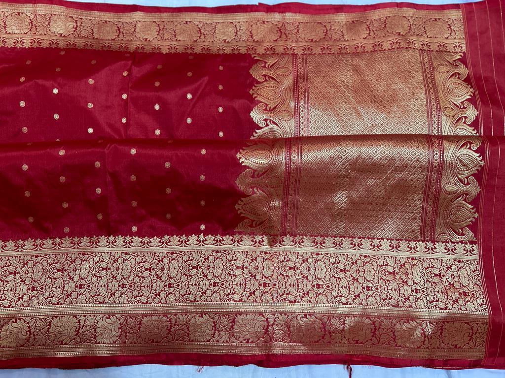 Red Colour Katan Silk Handwoven Banarasi Saree – Banarasi Shagun