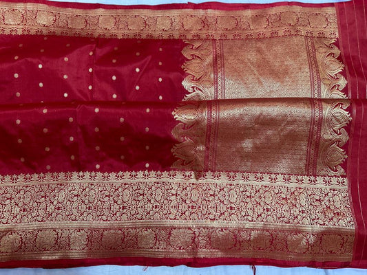 Katan banarasi saree in chilli red