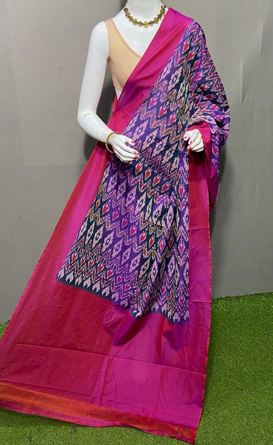 Mercerised double Ikkat pochampalli Duppata in purple