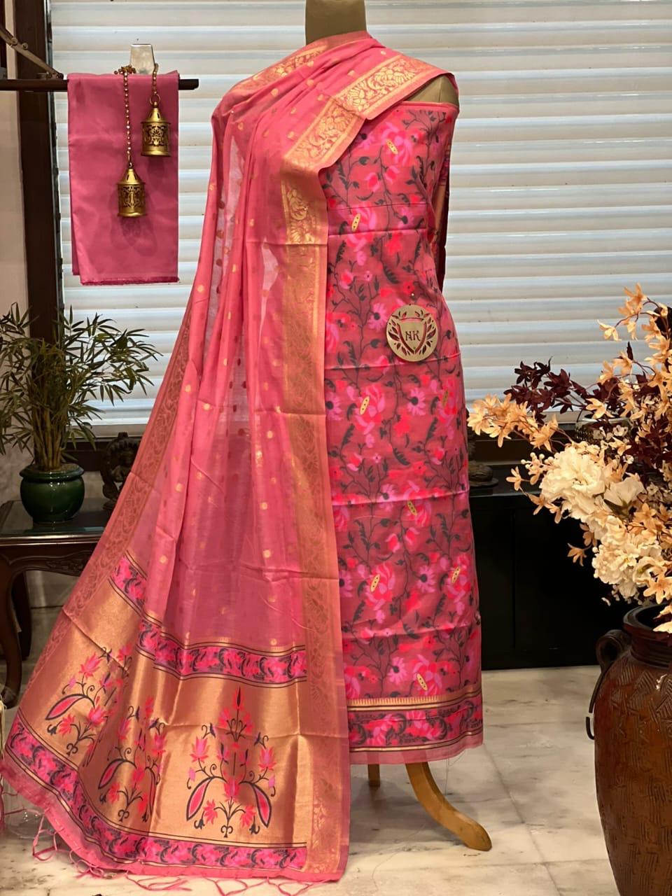 Banarasi suite material in peach color