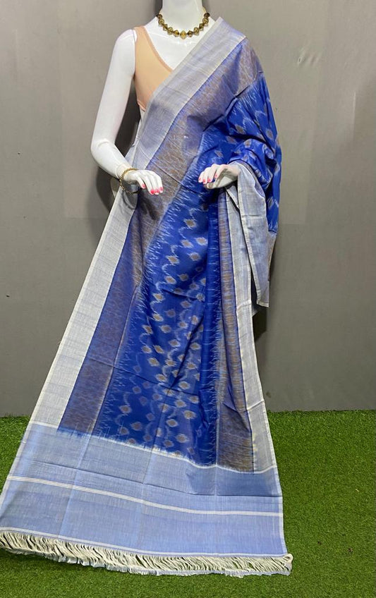 Mercerised double Ikkat Pochampalli Duppata in blue