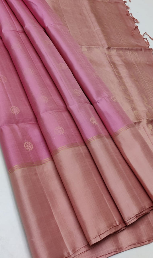 Pure kanjivaram soft silk saree in pastel pink colour double warp