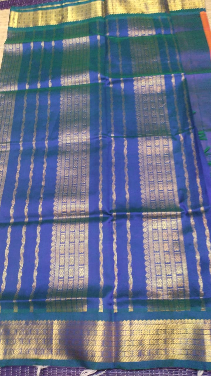 Korvai handloom weaving border silk cotton Saree in pink and blue