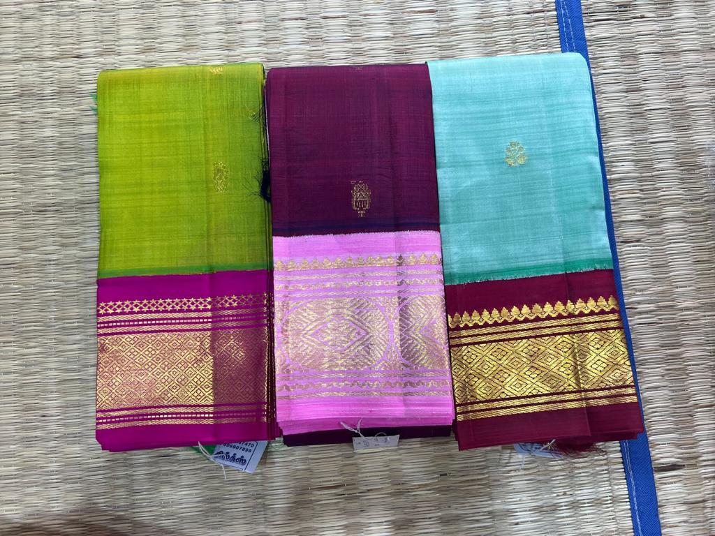 Classic korvai Handloom pure kanjivaram silk 6 yard mustard yellow with green