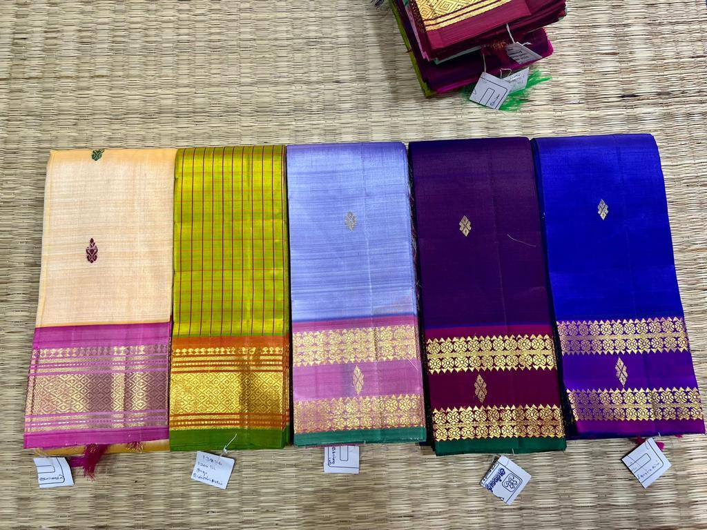 Classic korvai Handloom pure kanjivaram silk 6 yard mustard yellow with green