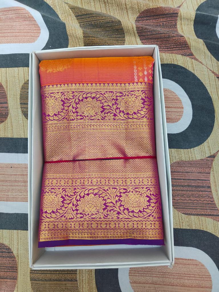 kanjivaram saree silk saree  bridal silk peach orange