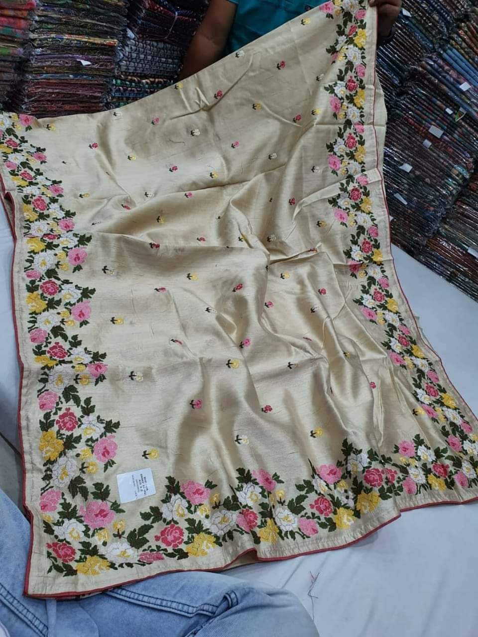 Desi tussar silk Kashmir work  in tussar color