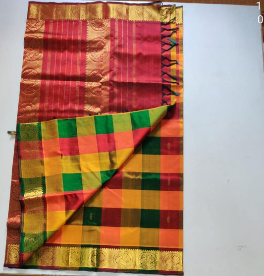 Handloom silk cotton saree pallum pazham red butti