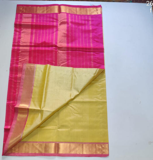 Handloom silk cotton Saree with simple olive cream with pink