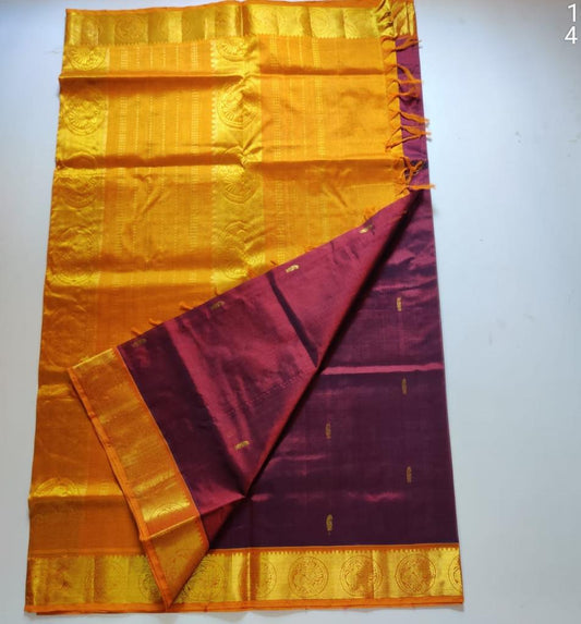 Handloom silk cotton Saree simple butti yellow with red