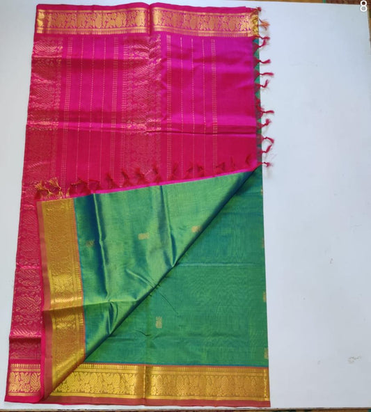 Handloom silk cotton Saree butti with green and pink