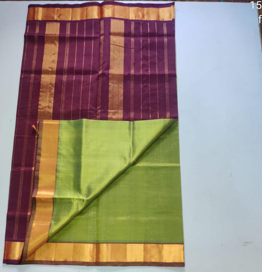 Handloom silk cotton Saree simple green with maroon shade