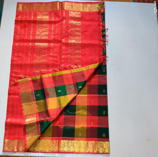 Handloom silk cotton saree pallum pazham orange butti