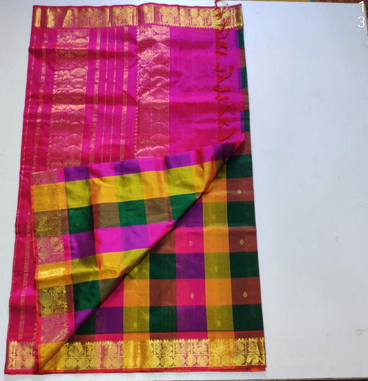 Handloom silk cotton saree pallum pazham pink butti