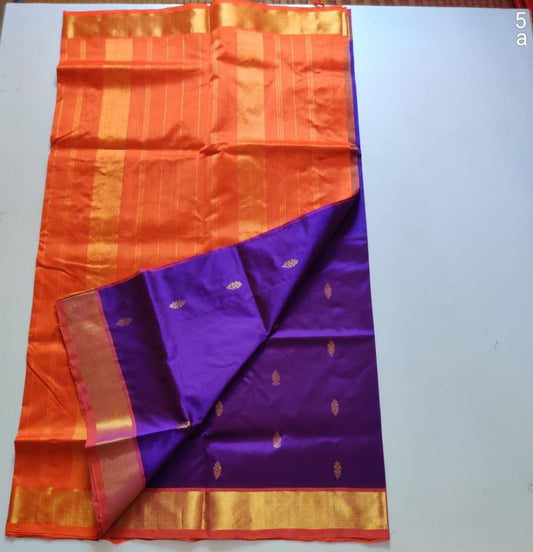 Handloom silk cotton Saree simple butti yellow with red