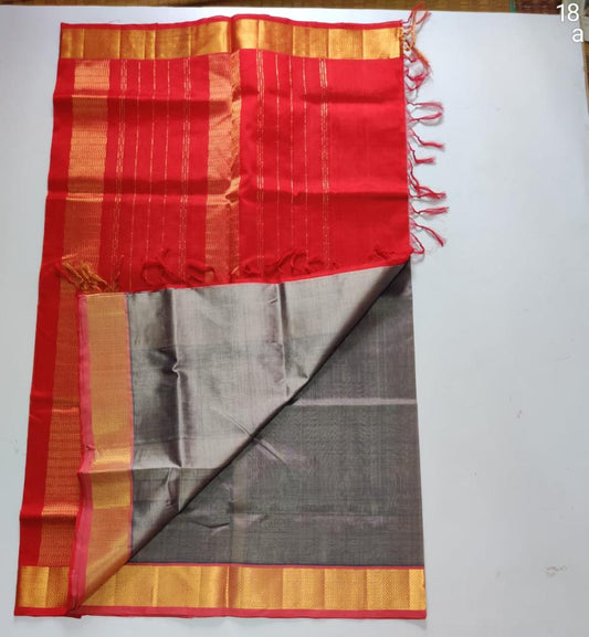 Handloom silk cotton Saree simple gray with red