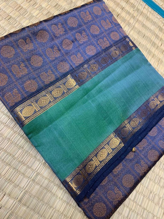 handloom silk cotton Saree in beautiful peacock blue 1000 butta  rettaipet border