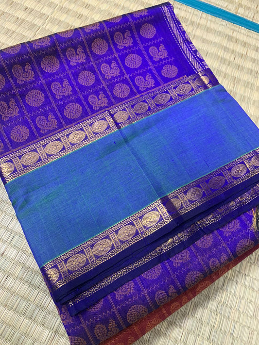 handloom silk cotton Saree in beautiful ms blue 1000 butta  rettaipet border