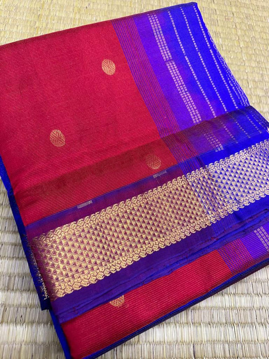 handloom silk cotton Saree red with purple border round butta vairaoosi butta saree