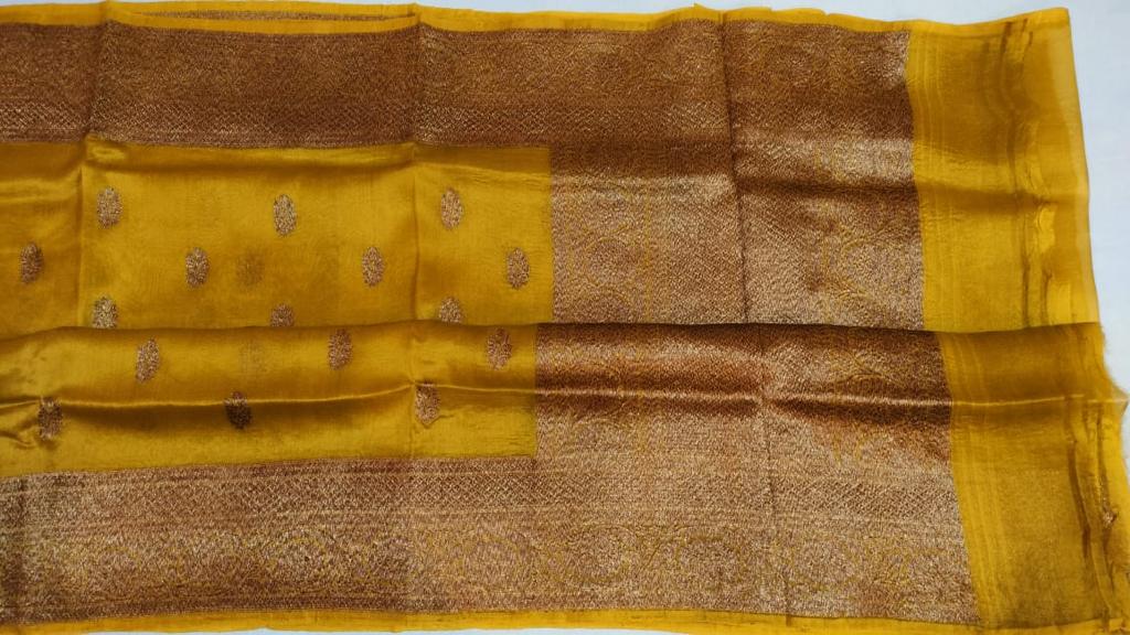 Lemon yellow beautiful kora Banaras antique Jari saree Banarasi meenakari saree