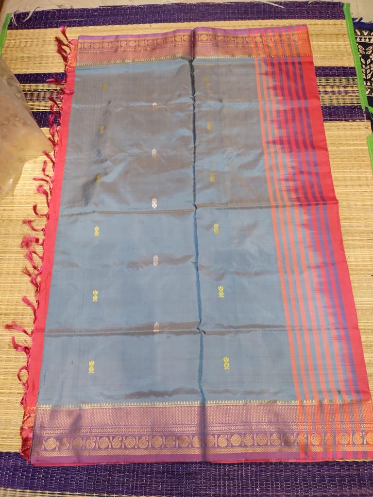 Banana pith sarees with border called vazhai naar pattu sarees cream with red body