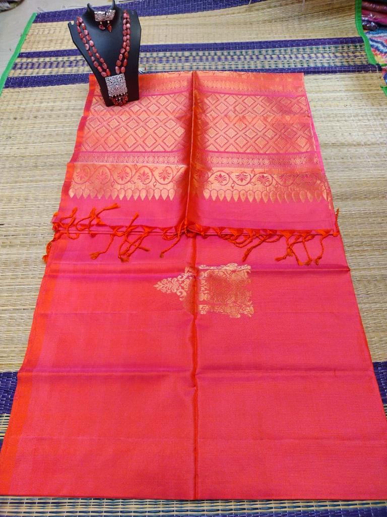 kanjivaram softsilk saree with in peach double warp