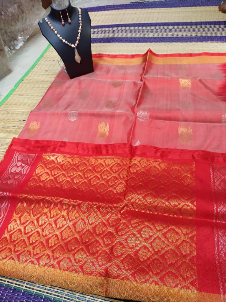 Uppada silk saree in light orange color