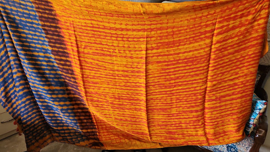 Ajrakh saree in natural dyed pure modal silk shibori oranch and navy