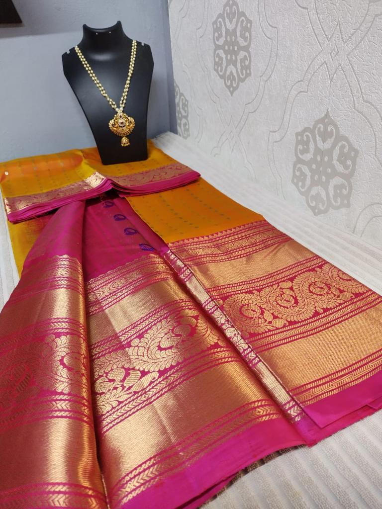 kanjivaram saree silk saree  bridal silk peach orange