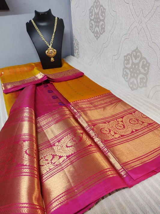 kanjivaram saree silk saree  bridal silk peach orange