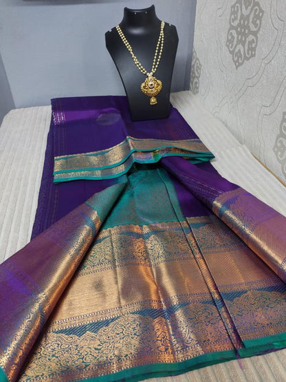 Handloom pure kanjivaram silk saree bridal silk naval or violet colour