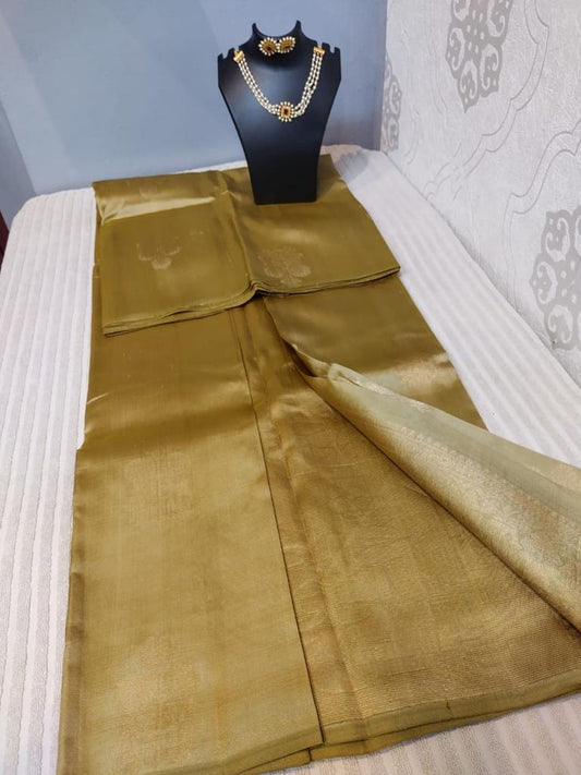 kanjivaram softsilk saree in golden color with golden motives