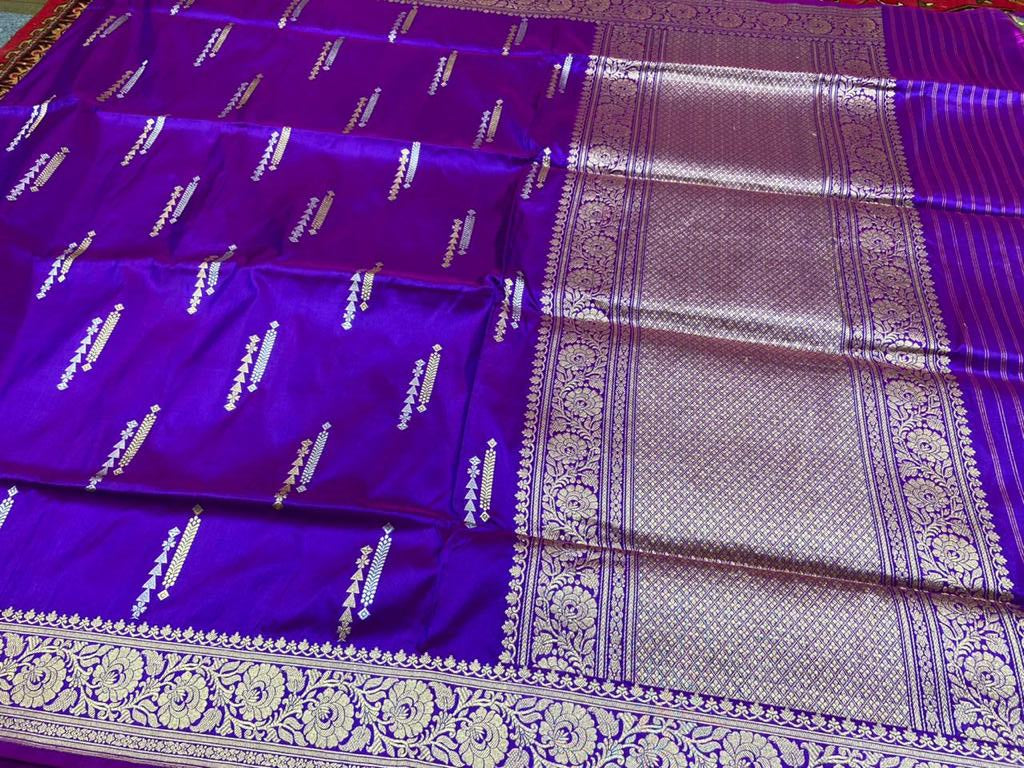 Banaras pure silk kaduwa weaving, with Sona Rupa zar ini work in purple 