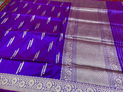 Banaras pure silk kaduwa weaving, with Sona Rupa zar ini work in purple 