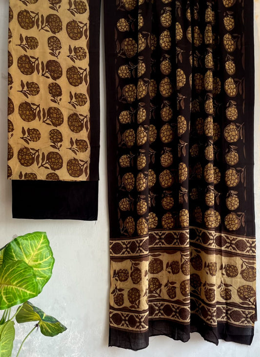 Block Printed Salwar cotton material in vanaspati prints chocolate with cream colour