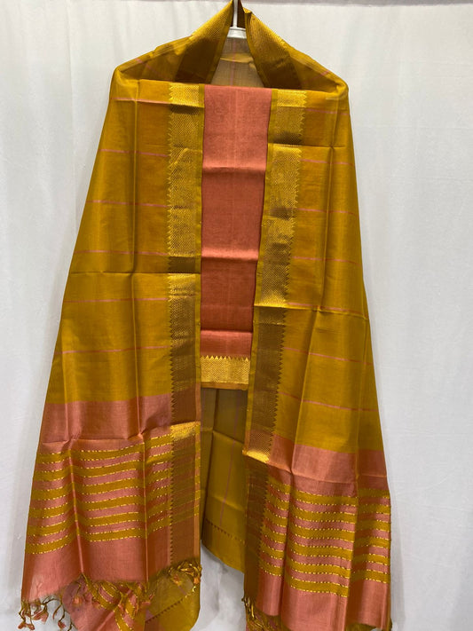 Mangalgiri silk cotton suite in golden with orange