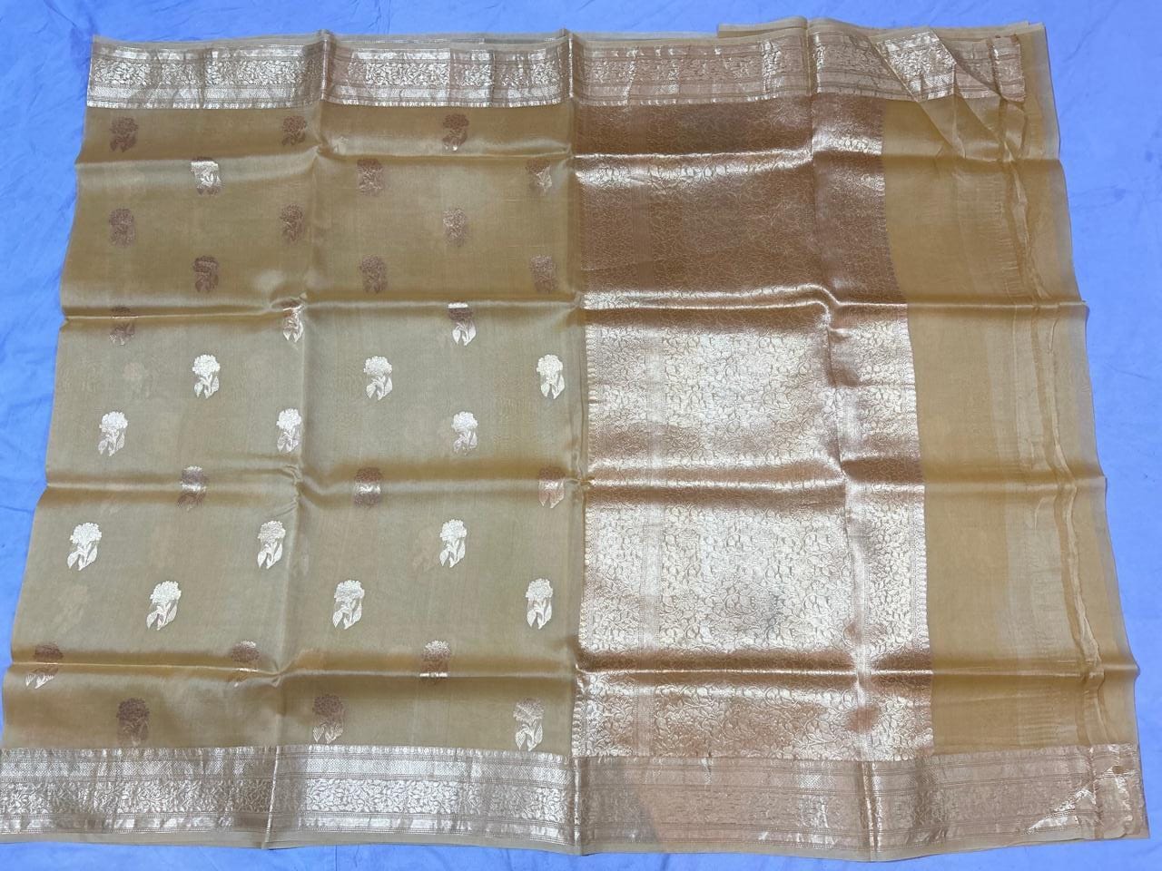 Exclusive kora Banarasi silk kaduva silk saree in golden colour