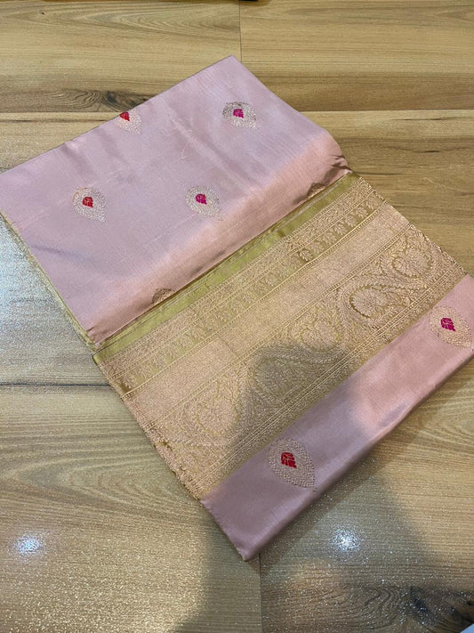 Katan Banaras Kaduva butta  saree in baby pink with meenakari