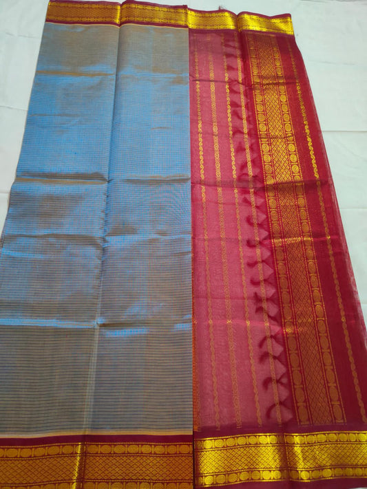 Handloom pure kanjivaram silk cotton saree  bridal blue colour pure silver jari all over